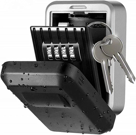 Outdoor Rustproof/Waterproof Wall-Mounted Key Safe Box - 4-Digit Combination Lock Key Holder with Waterproof Case